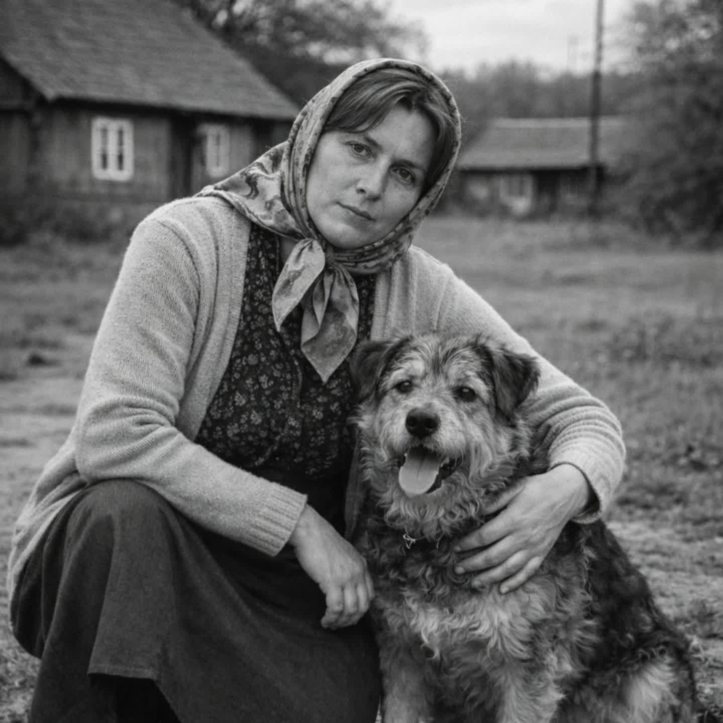 Originali nespalvota močiutės su šuniuku nuotrauka – prieš atgaivinimą